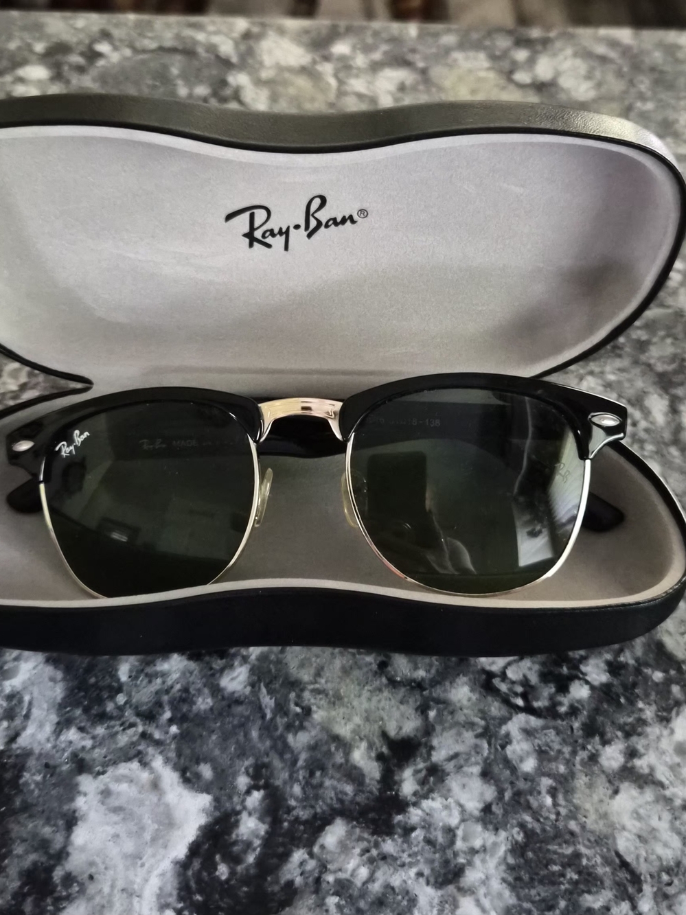 Ray-Ban Clubmaster Sunglasses - Black & Gold with Green Lenses - Picture 3 of 4